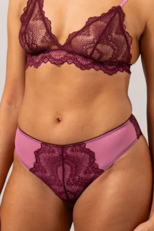 Understatement Underwear - Lace Cheeky - Burgundy / Candy Pink