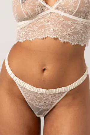 Understatement Underwear - Lace Satin Bikini Tanga - Cream
