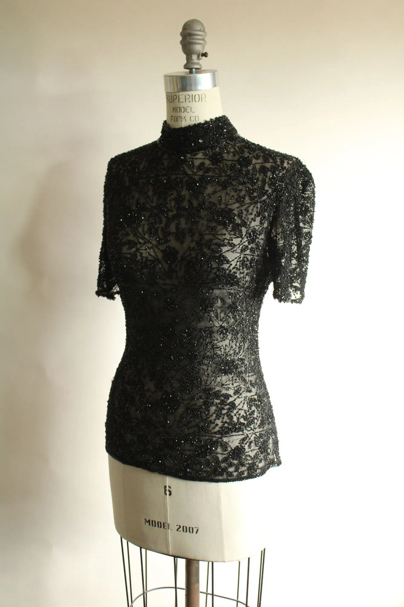 Vintage 1990s Marina by Marina Bresler Black Beaded Top with Open Back