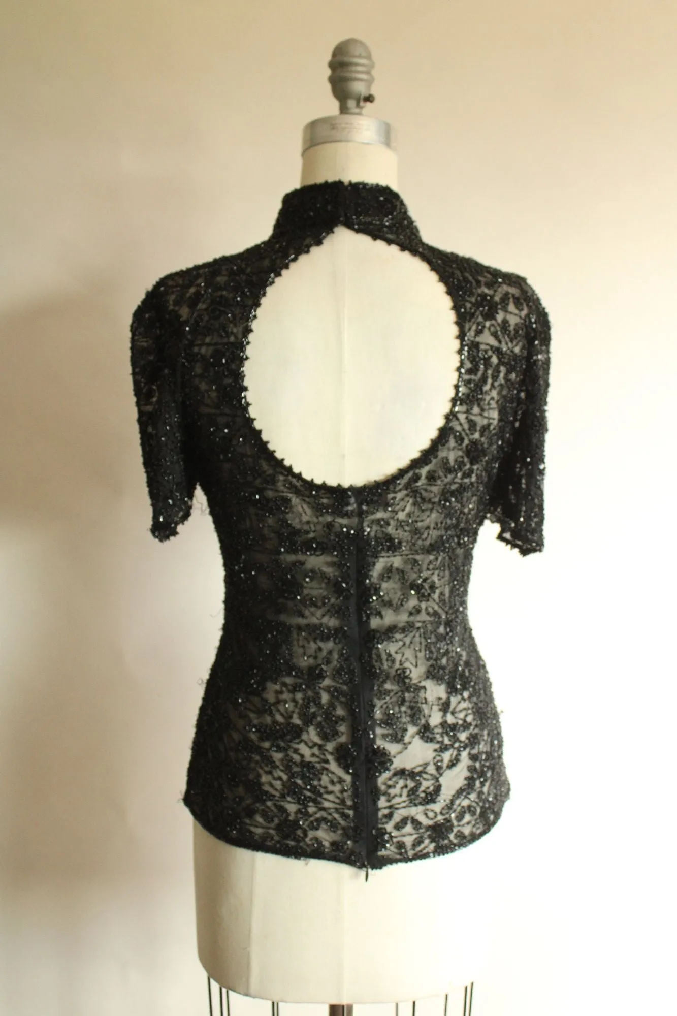 Vintage 1990s Marina by Marina Bresler Black Beaded Top with Open Back