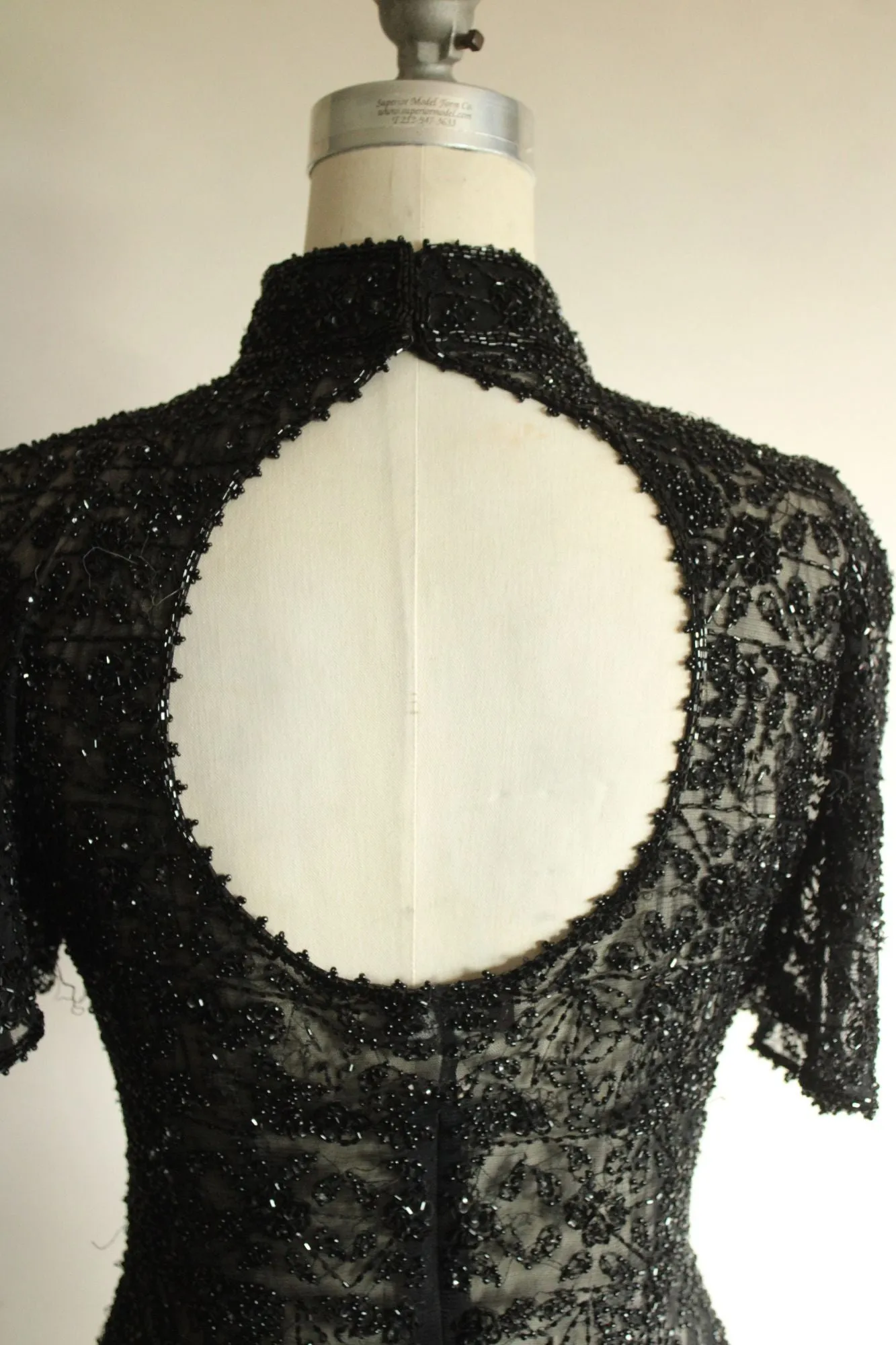Vintage 1990s Marina by Marina Bresler Black Beaded Top with Open Back
