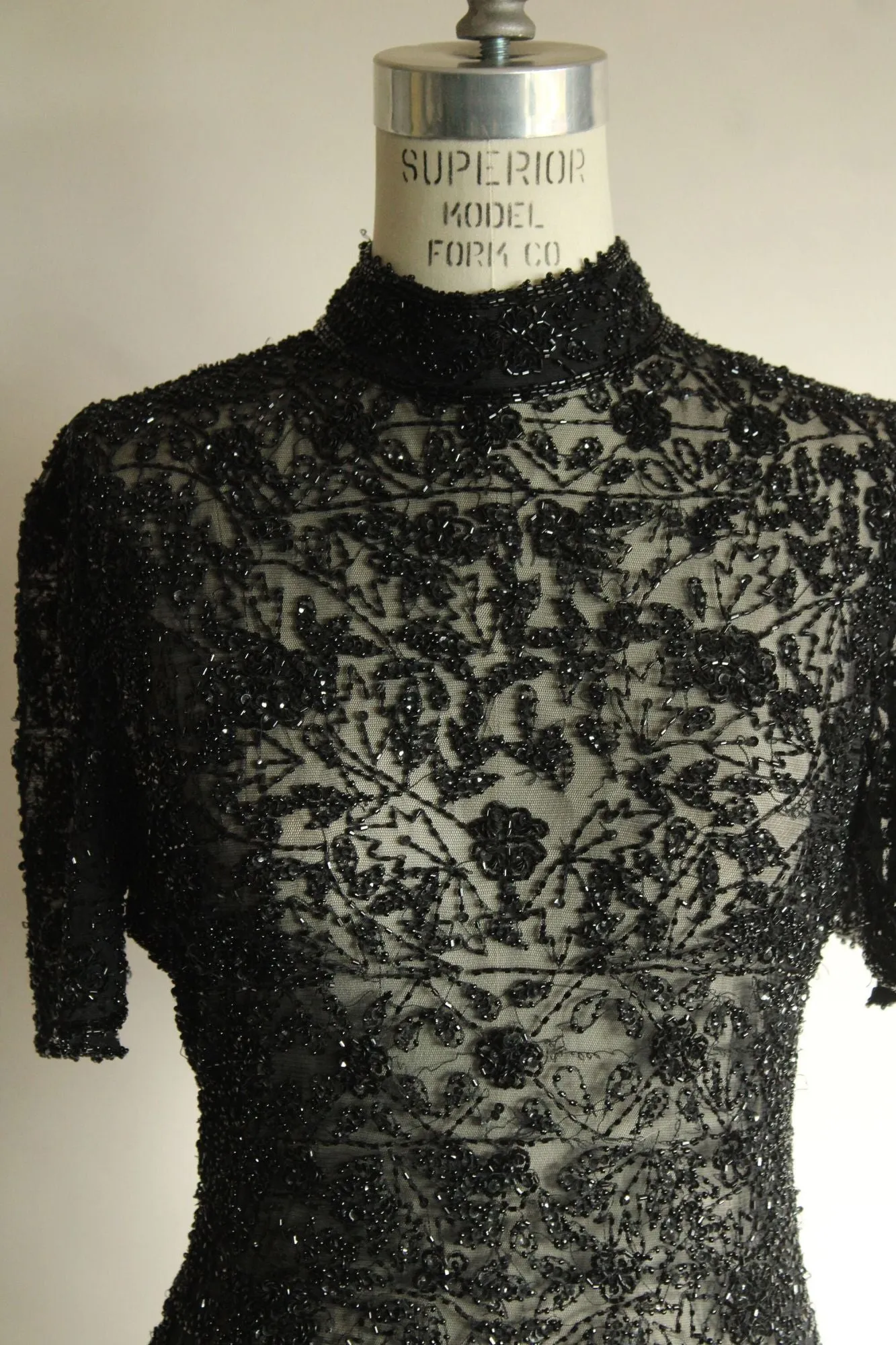 Vintage 1990s Marina by Marina Bresler Black Beaded Top with Open Back