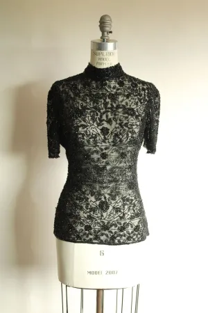 Vintage 1990s Marina by Marina Bresler Black Beaded Top with Open Back