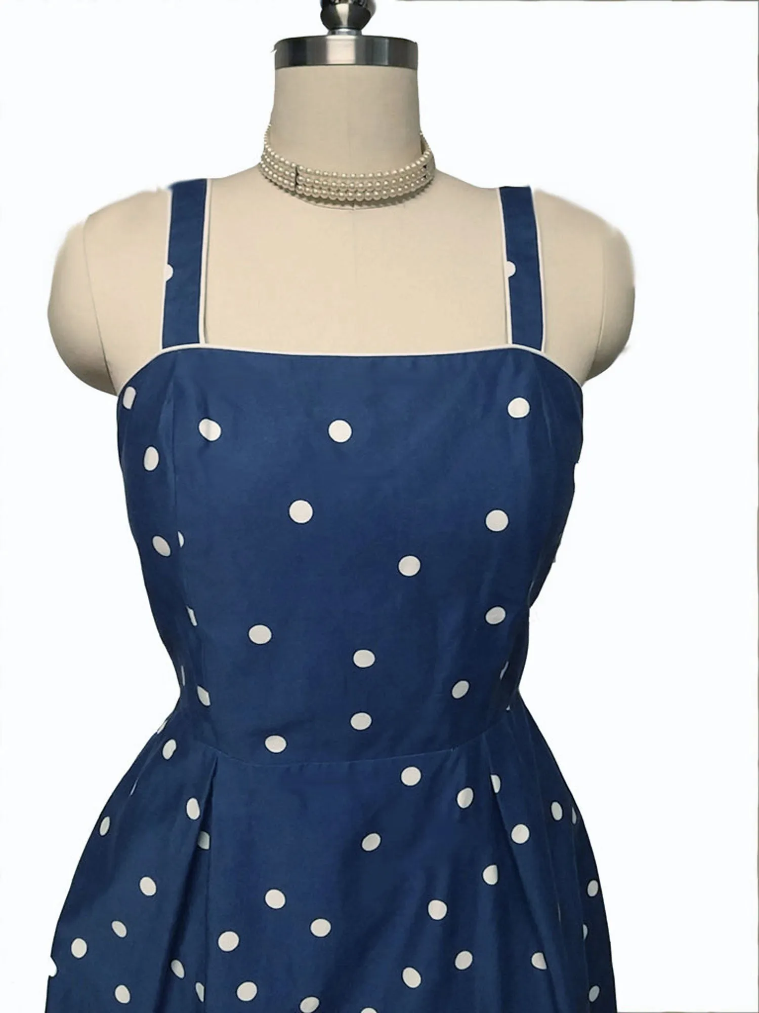 *VINTAGE LATE 80s / 90s R & K ORIGINALS NAVY & WHITE DOT SUN DRESS