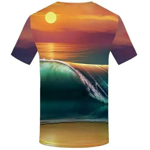 Wave T-shirt Men Moon Tshirt Printed Ocean T shirts Funny Harajuku Tshirts Novelty Colorful Tshirts Casual Short Sleeve T shirts