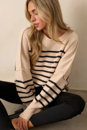 Whispering Woods Beige Stripe Knit Sweater