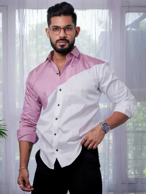 White And Purple Designer Satin Cotton Shirt