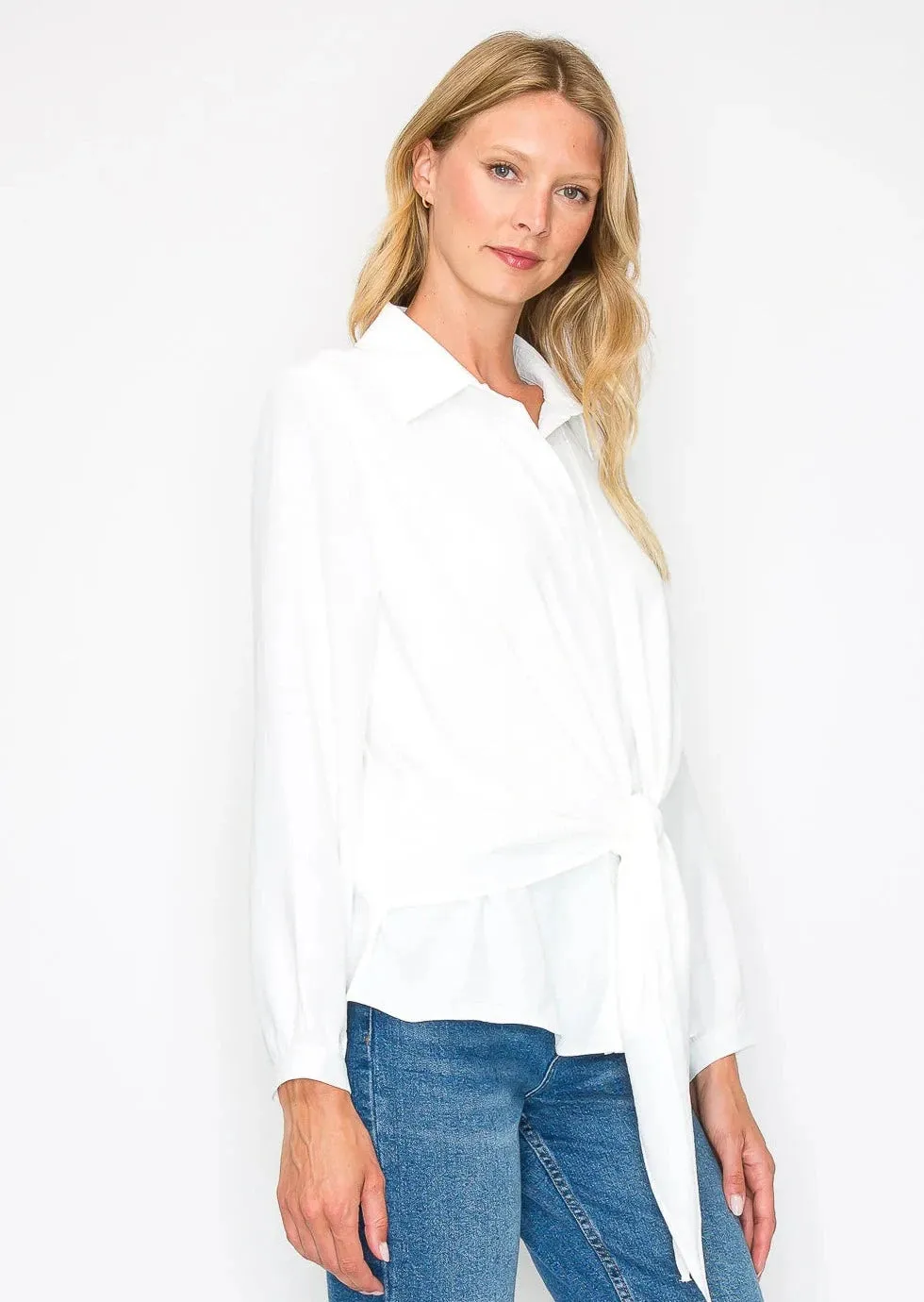 Wilma Tie Front Crepe Top - White #030