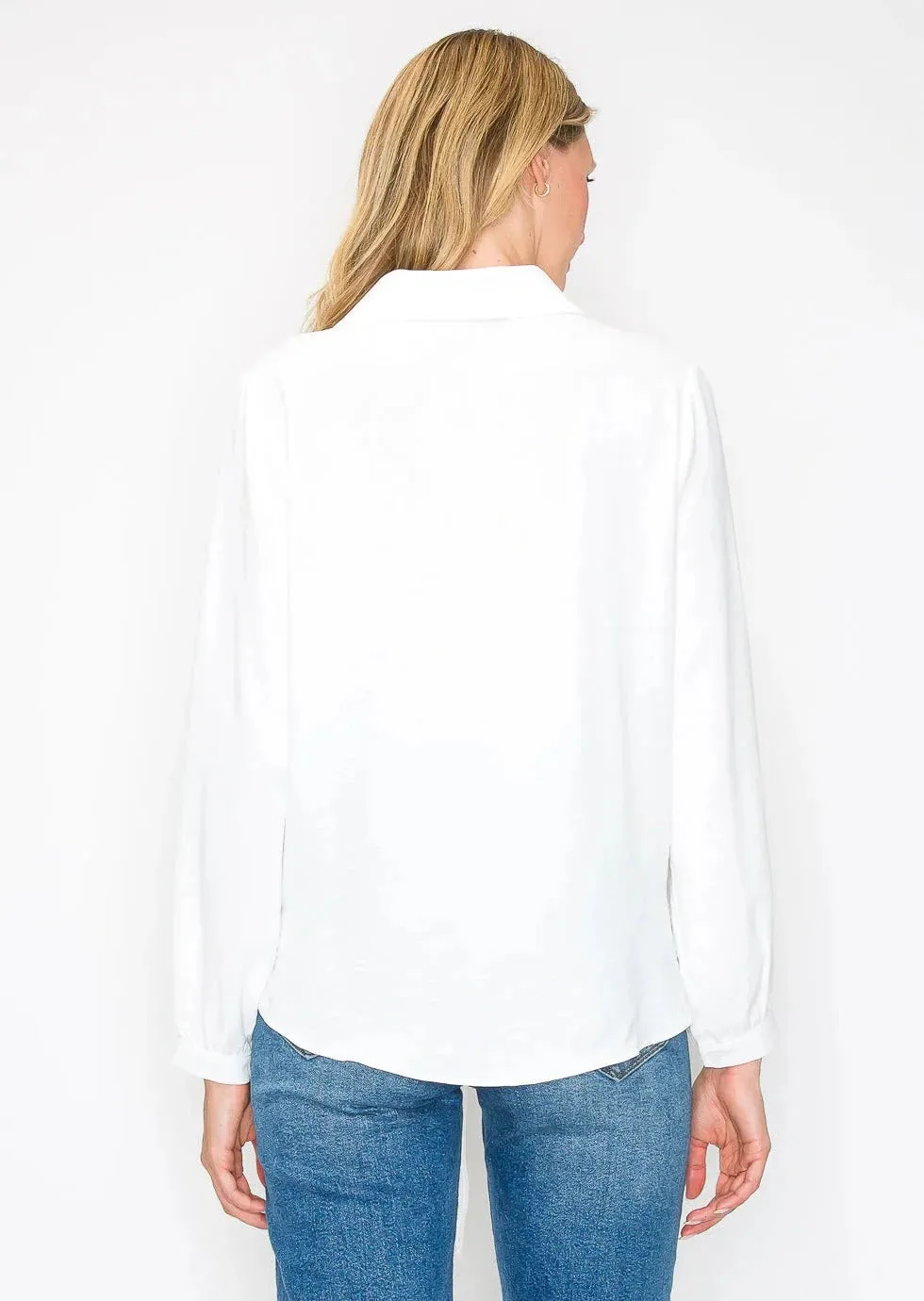 Wilma Tie Front Crepe Top - White #030