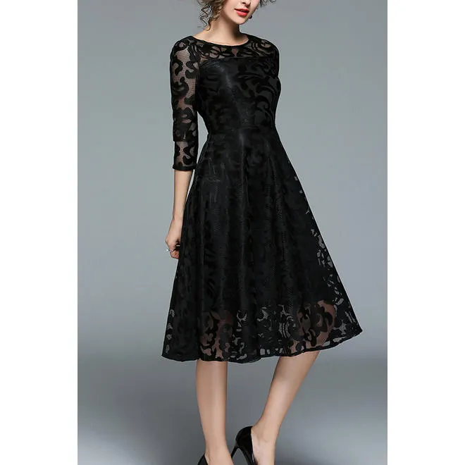 Women Lace Scoop Neck A-Line Fashion Dress - C376JPD