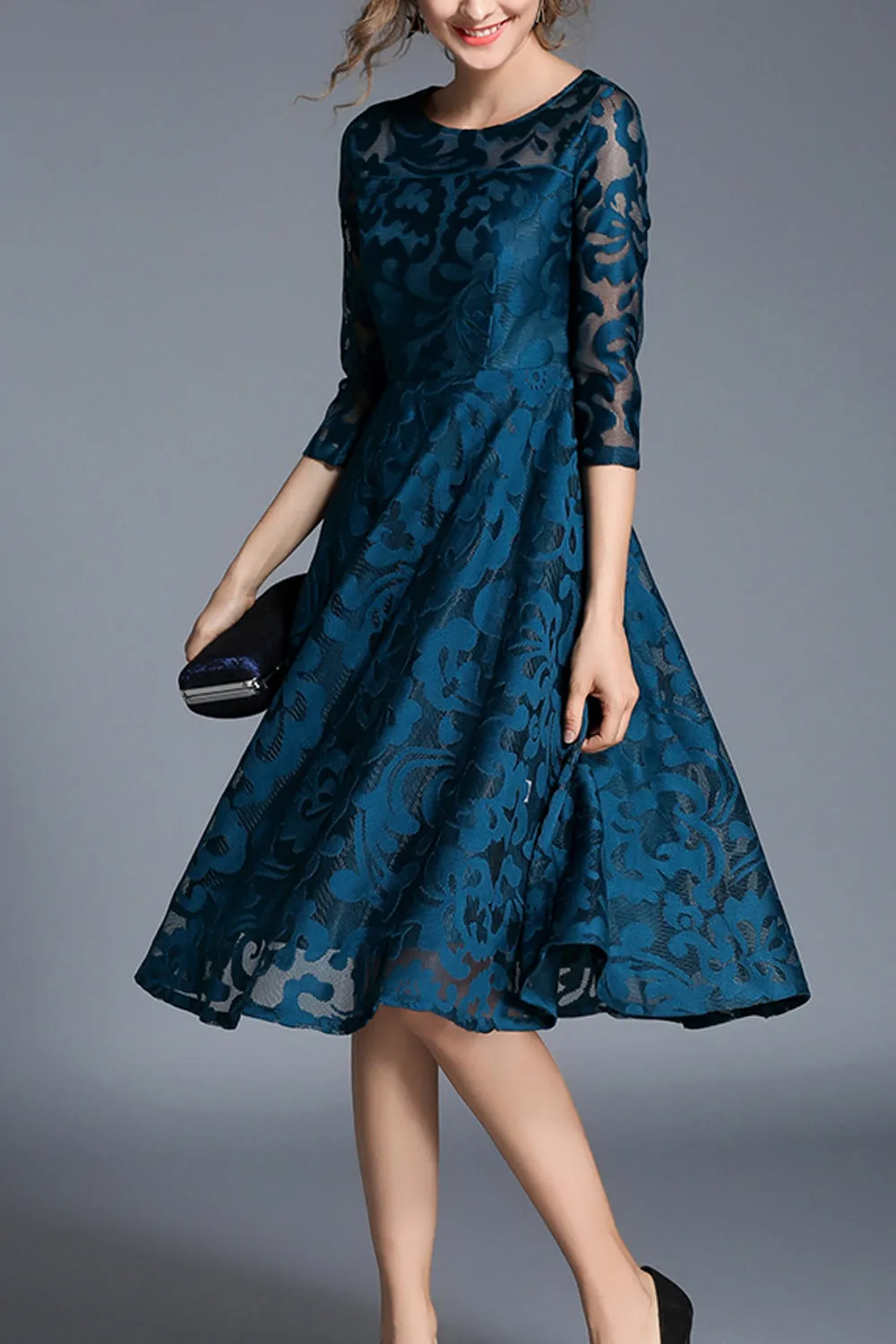 Women Lace Scoop Neck A-Line Fashion Dress - C376JPD