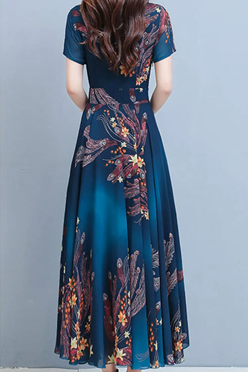 Women Short Sleeve Beautiful V-Neck Long Length Dress - C13355ZWD
