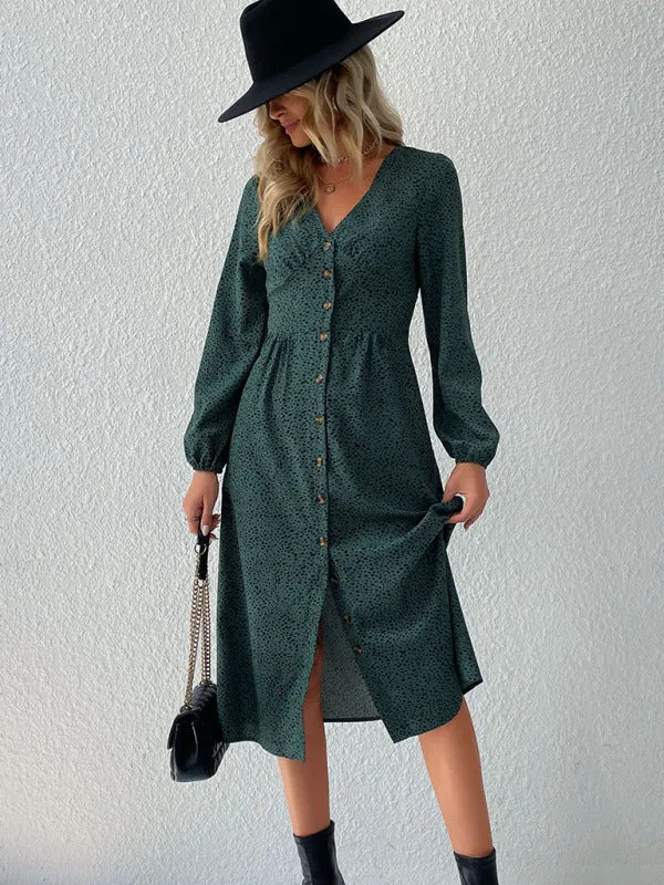 Women's leopard print V-neck French cardigan dress