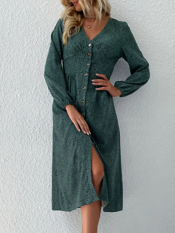 Women's leopard print V-neck French cardigan dress