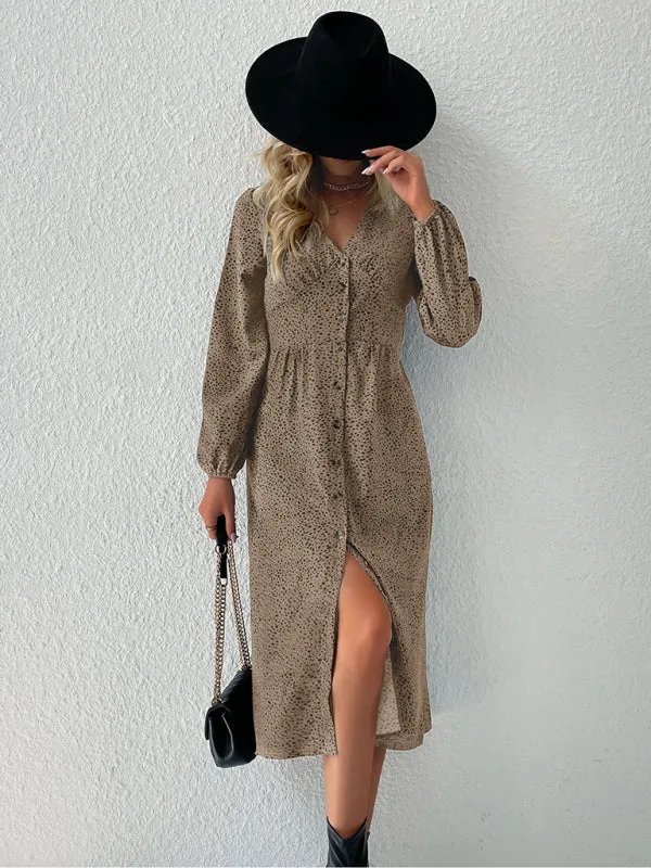 Women's leopard print V-neck French cardigan dress
