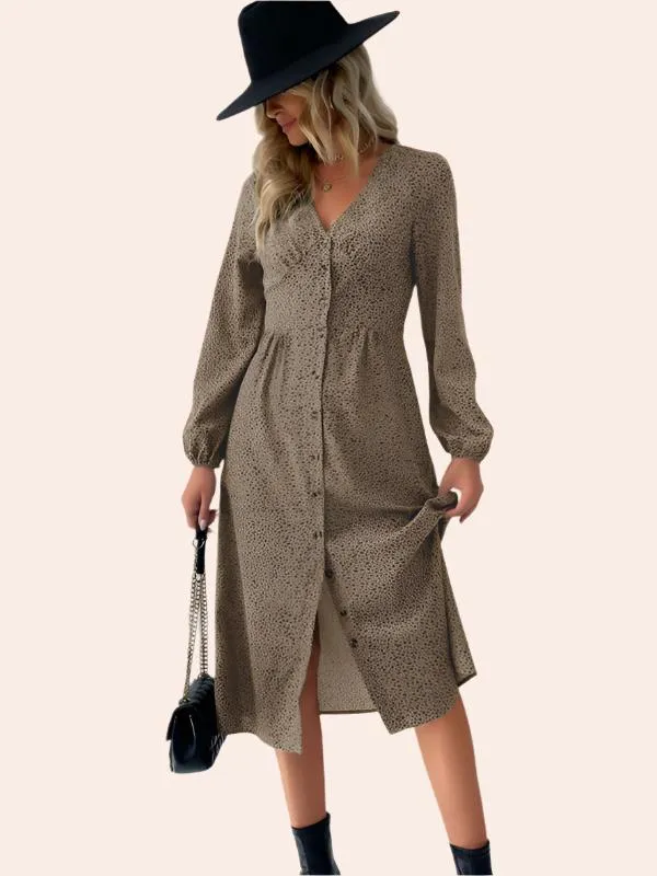Women's leopard print V-neck French cardigan dress
