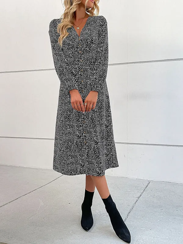 Women's leopard print V-neck French cardigan dress