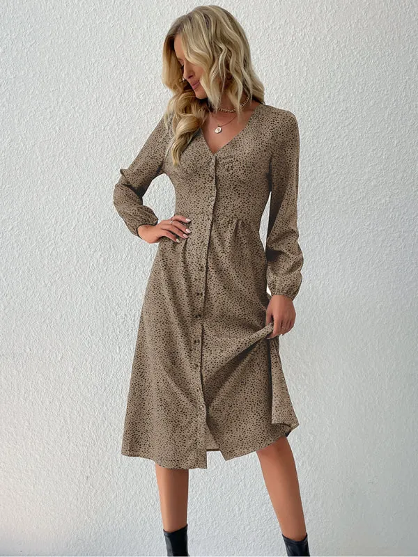 Women's leopard print V-neck French cardigan dress