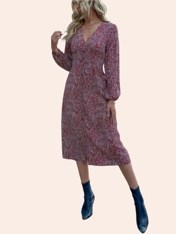 Women's leopard print V-neck French cardigan dress