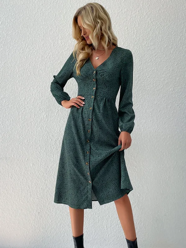 Women's leopard print V-neck French cardigan dress