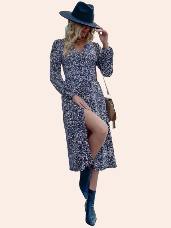 Women's leopard print V-neck French cardigan dress