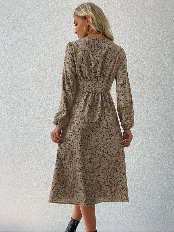 Women's leopard print V-neck French cardigan dress