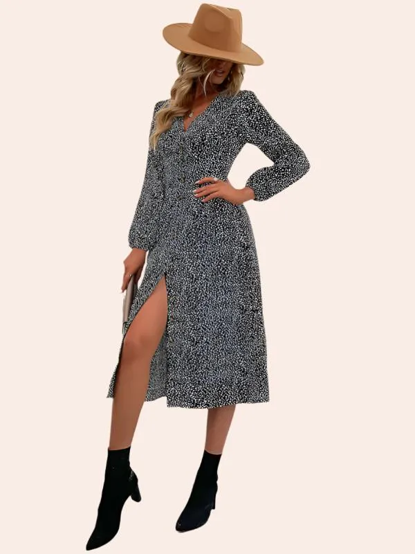 Women's leopard print V-neck French cardigan dress