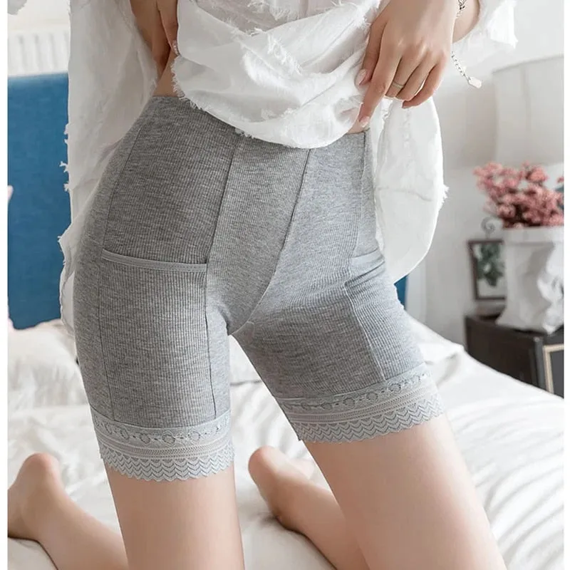 Womens Pocket Design Lace Underwear Shorts