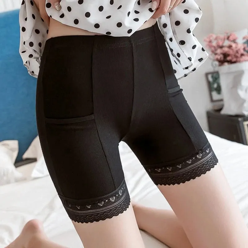 Womens Pocket Design Lace Underwear Shorts